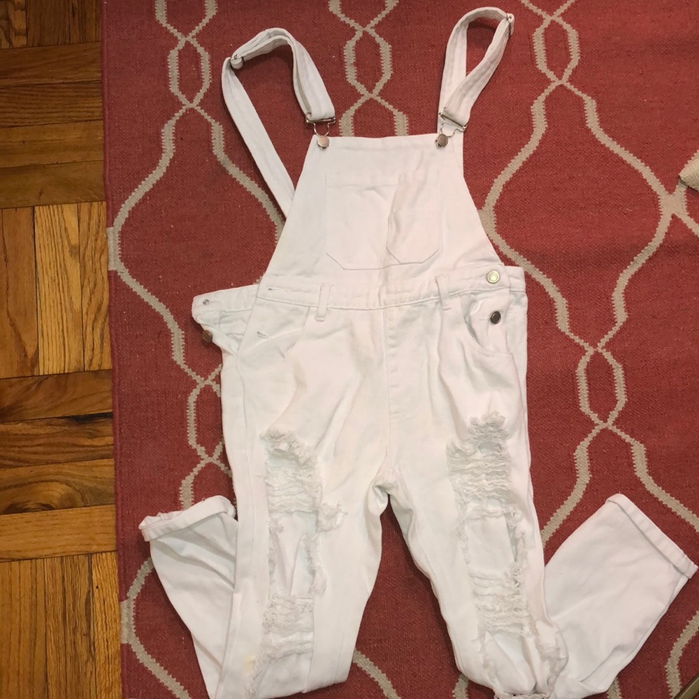 White denim overalls